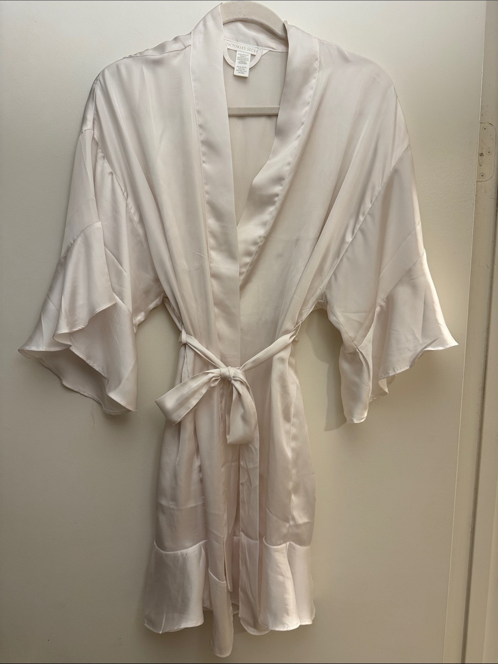 Victoria's Secret Cream Satin Kimono Robe with Ruffled Sleeves